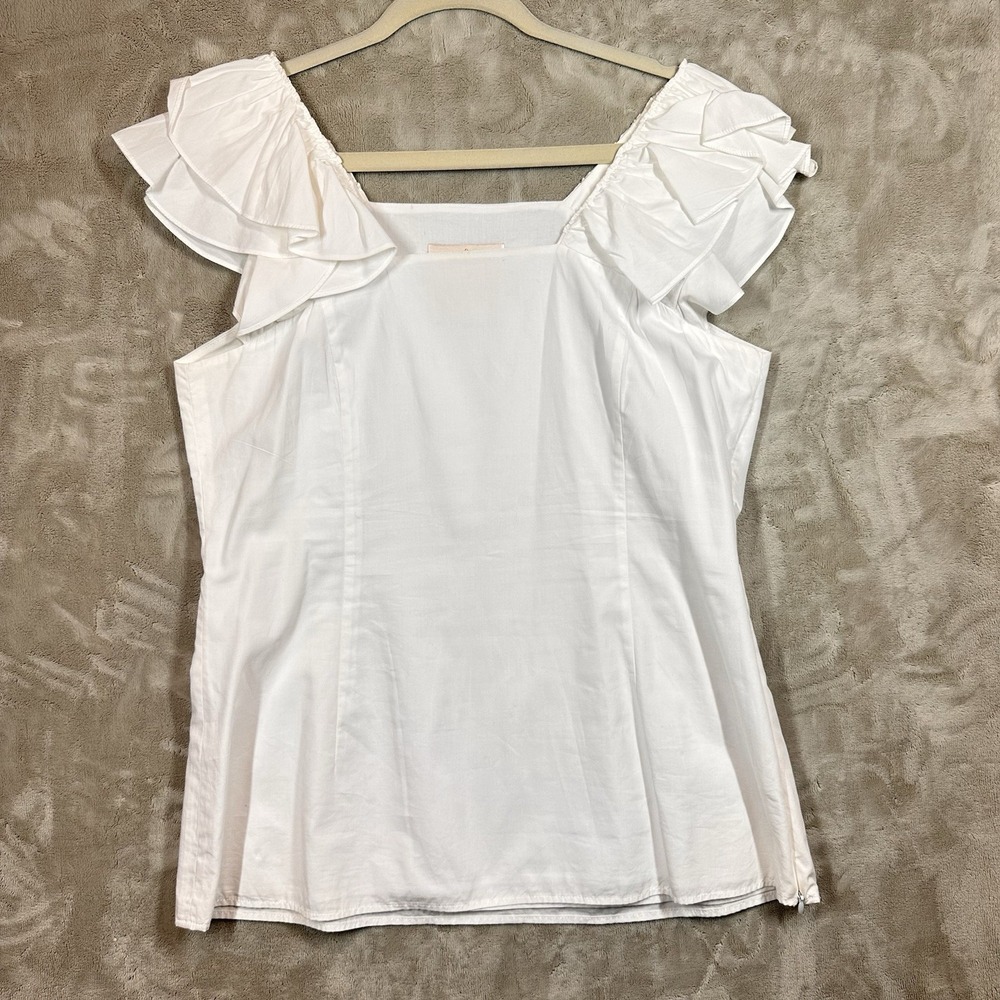 Charlotte Brody White Ruffle Sleeveless Top Square Neck Summer Blouse L
